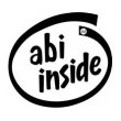 Abi-Aufkleber auf weißem Grund mit schwarzem Kreis und dem Text abi inside
